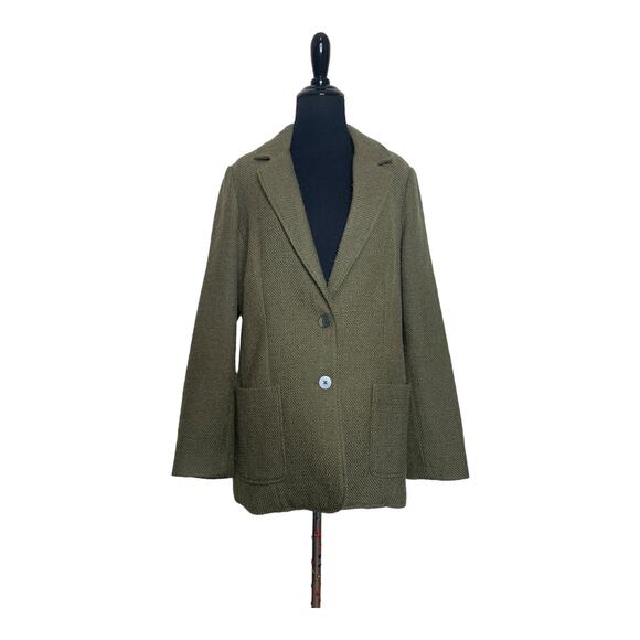 J. Jill green woven wool 2 button long sleeves woven blazer size M - Picture 7 of 10